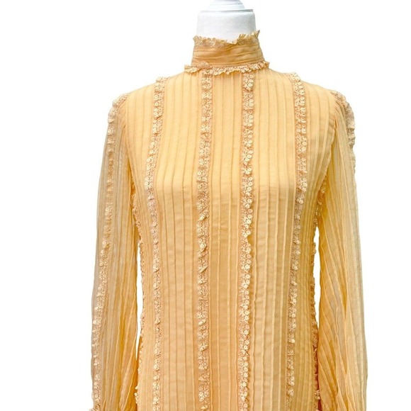 Vintage I. Magnin Anthony Muto Orange Cream Ruffled Lace Long Sleeve Dress Women - Picture 2 of 10